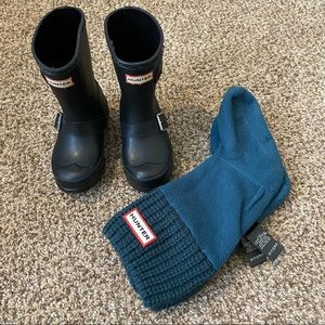 Hunter Girls Black Moto Boots w/Boot Socks Size 10